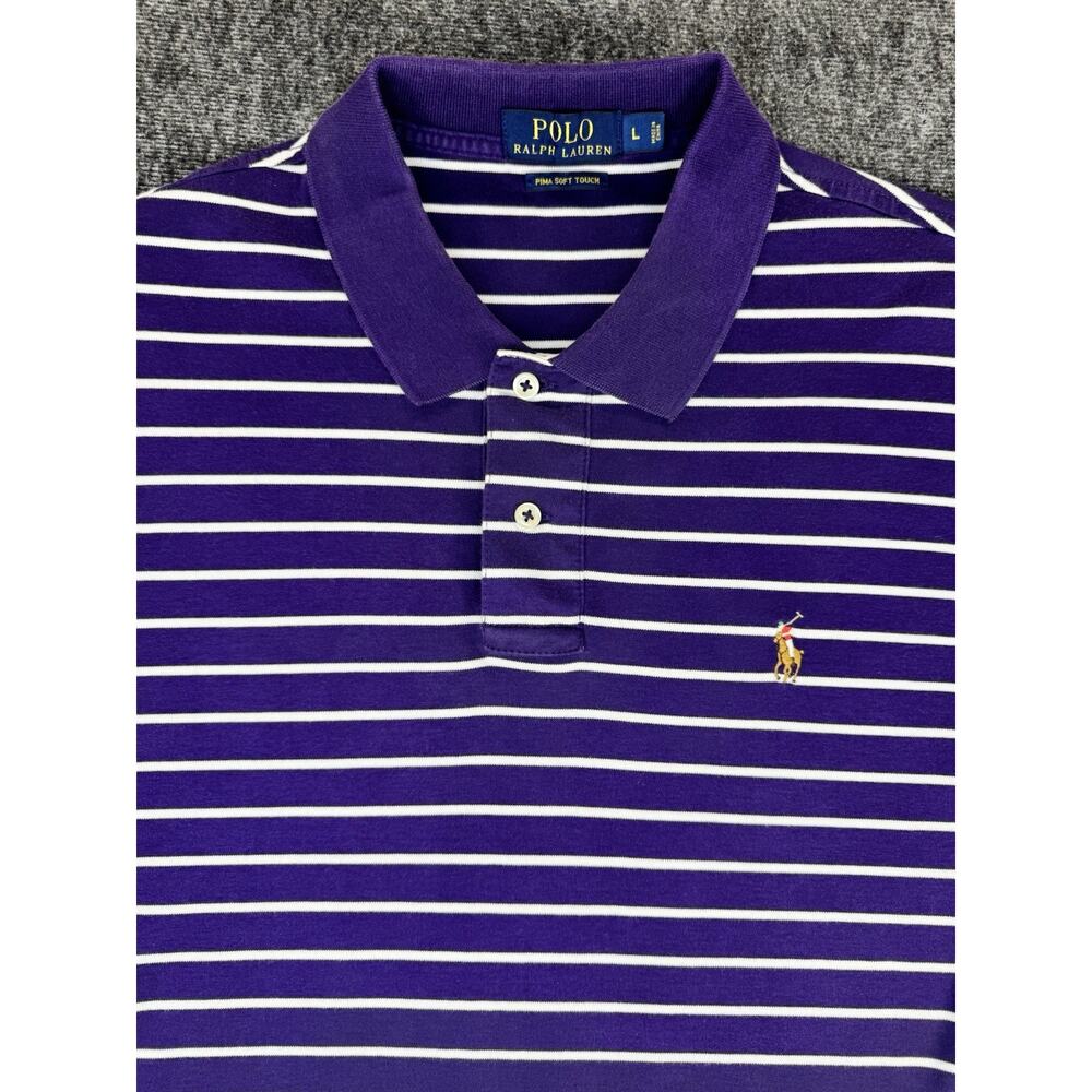 Mens Ralph Lauren Purple Pima Soft Touch Striped Short Sleeve Polo Shirt Size L